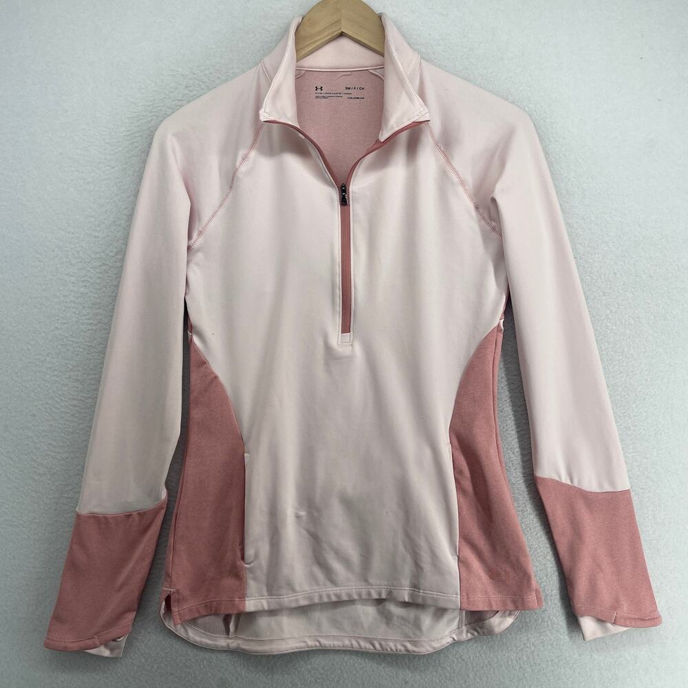 UNDER ARMOUR Sweatshirt Womens S UA ColdGear 1/2 Zip Pullover Thermal Pink